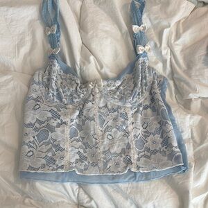 Urban Outfitters Light Blue and White Lace Corset size S